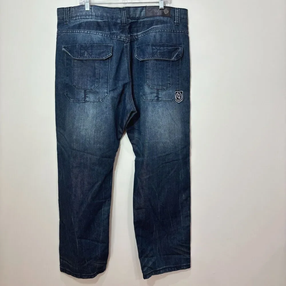 Eight 732 Blue Jeans Mens 40X34 Dark Wash Distress Streetwear Skater Hip Hop Y2K